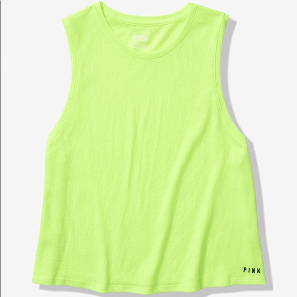 NEW💕VS PINK NEON YELLOW CROPPED MUSCLE TANK